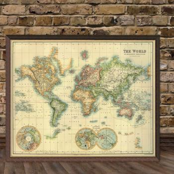 Art Print Vintage Retro The World Map Paper Poster Large - $50.00